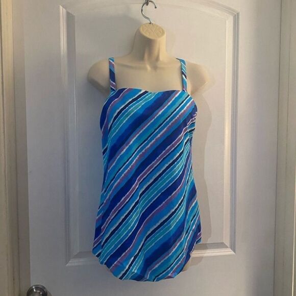 Kim Gravel Swimsuits For All Striped Blue and Purple Tankini Sz 14 - Picture 2 of 5